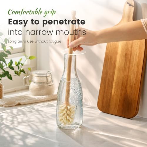 6-Piece Bamboo Dish Brush Set with Vegetable Brush Yellow - Image 5