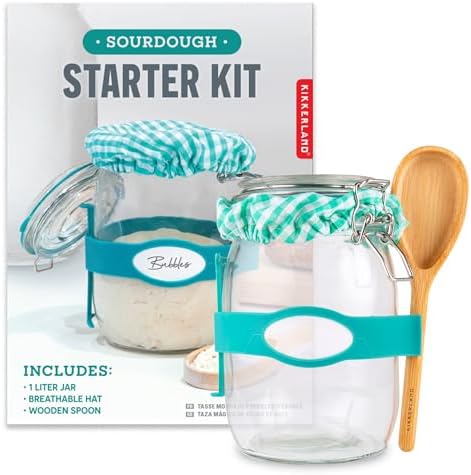 Kikkerland Sourdough Starter Kit – DIY Bread Baking Supplies with Glass Jar, Wooden Spoon, & Breathable Hat – Homesteading & Homemaking Essentials by KikkerlandDesignInc