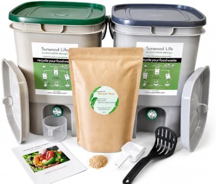 Indoor Bokashi Composter Starter Kit, Beige & Gray, 2 Bin by Unknown