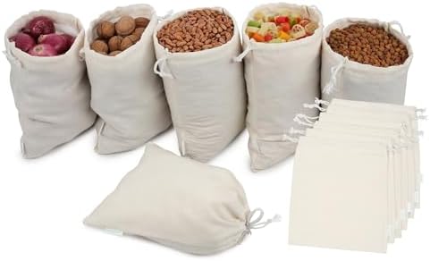 Organic Cotton Produce Bags - Medium 8x10 Inch (12 Bags) - Reusable Muslin Storage Bags with Drawstrings - Biodegradable Canvas Fabric - Perfect for Snacks, Clothes by Unknown