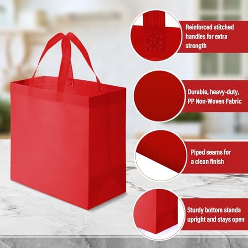 Reginary 50 Pcs Reusable Tote Bags Shopping Bags Non Woven, Red, Green - Image 5