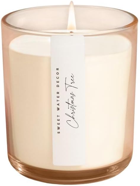 Sweet Water Decor Christmas Tree Candle - Spruce, Pine Needles and Evergreen Candles Scented Soy Candles for Home - Christmas Candle 12oz Sandstone Jar, 50+ Hour Burn Time, Made in The USA