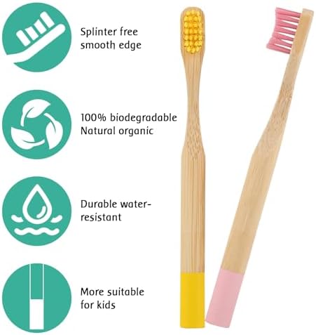 Kids Bamboo Toothbrush - Child Size Soft BPA Free Color Safe Bristles (4 Pack) - Image 2