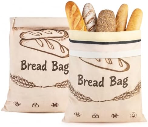2-Pack Reusable Beeswax Bread Bags for Sourdough & HomemadeBread with Zipper, 16.5 x 13 inch bread bags for Food Storage by Unknown