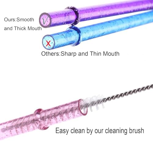 Dakoufish BPA-Free 12 Piece 11 Inch Reusable Clear Plastic Glitter Sparkle Drinking Straw Plus one Cleaning Brush (Purple,11inch) - Image 4