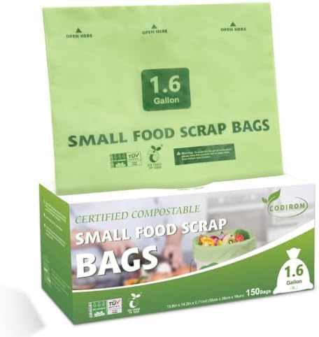 1.6 Gallon Compostable Trash Bags, 150 Count Kitchen Food Scrap by Codirom
