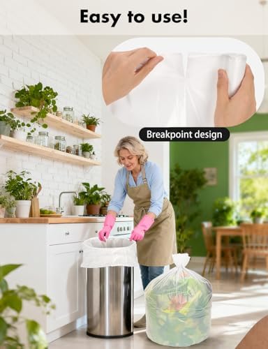 Compost Bags 13 Gallon, 50 Count Biodegradable Compostable Tall Kitchen Can Liners, Thick Unscented Tear & Leak Proof Plant-Based Garbage Bags for Food Waste, Bathroom & Garden, white - Image 5