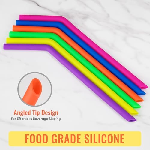 NiHome 6-Pack Wide Reusable Bent Silicone Straws for Smoothies, Milkshake - Image 3