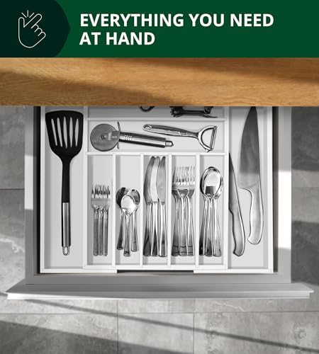 ROYAL CRAFT WOOD Luxury Bamboo Kitchen Drawer Organizer - Silverware Organizer - Utensil Holder and Cutlery Tray with Grooved Drawer Dividers for Flatware and Kitchen Utensils (9 Slot, White) - Image 7