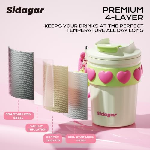 12 oz Insulated Coffee Tumbler with Lid, Cute Travel Mug, Neo Green - Image 6