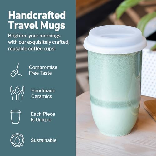 NOVA CERAMICS Coffee Travel Mug – Reusable Coffee – Microwave & Dishwasher Safe Coffee Green Tumbler - Gifts For Women Men Him Her – 16oz – Emerald - Image 2