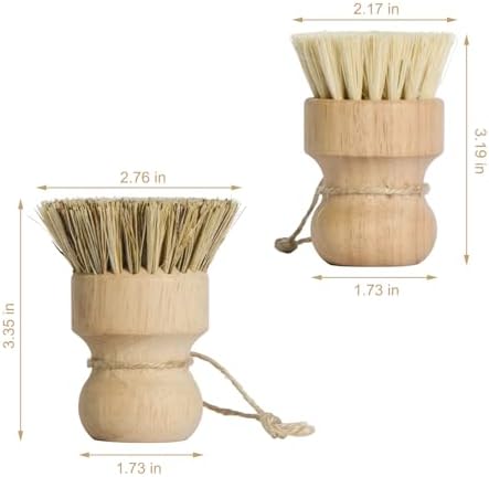 Pot Brush 3 Pack with Sisal and Coconut Coir, Wood Handle Scrub Brushes for Cast Iron Non-Stick Pans and Cookware - Image 3