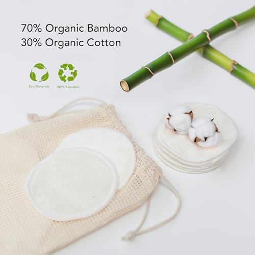 20-Piece Reusable Organic Bamboo Cotton Pads (70% Bamboo, 30% Cotton), Eco-Friendly with Washable Laundry Bag and Round Storage Box, for All Skin Types - Image 2