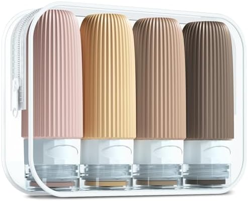 Mrsdry Travel Bottles for Toiletries, Tsa Approved 2oz Travel Bottles, BPA Free Leak Proof Travel Size Toiletry Containers, Refillable Travel Accessories with Toiletry Bag for Shampoo Liquid (4 Pack) by Mrsdry