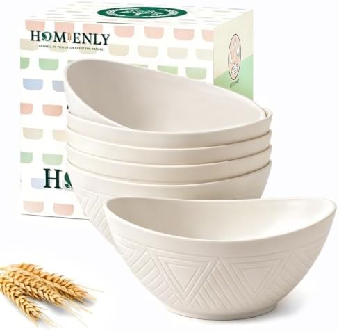 Homienly Wheat Straw Bowls 26 OZ Serving Bowls Set of 6 Unbreakable Salad Bowls for Breakfast, Cereal, Soup, Snack Mcirowave and Dishwasher Bowls Set for Kitchen, Camping, Party (White) by HOMIENLY