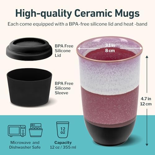 NOVA CERAMICS Coffee Travel Mug – Reusable Coffee Cup – Microwave & Dishwasher Safe Coffee Green Tumbler - Gifts For Women Men Him Her – 12oz – Eclipse - Image 3