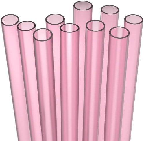 Fiesta First 10 EXTRA WIDE Long Reusable Hard Plastic Drinking Straws + Cleaning Brush - Fat Thick Large Jumbo Straws for Smoothies and Milkshakes - Pink - Dishwasher Safe BPA Free by Fiesta+First