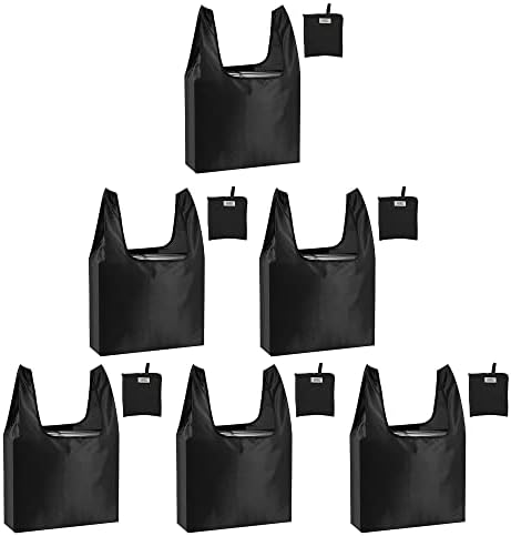 Large Reusable Bags Shopping Washable Foldable 6 Pack Grocery Bags Heavy Duty Lightweight Folding Gift Tote Bags Durable Polyester Black by CiCiGo