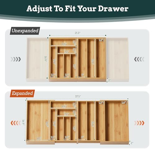 Bamboo Expandable Silverware Drawer Organizer, 11 Slots Utensil Holder - Image 4