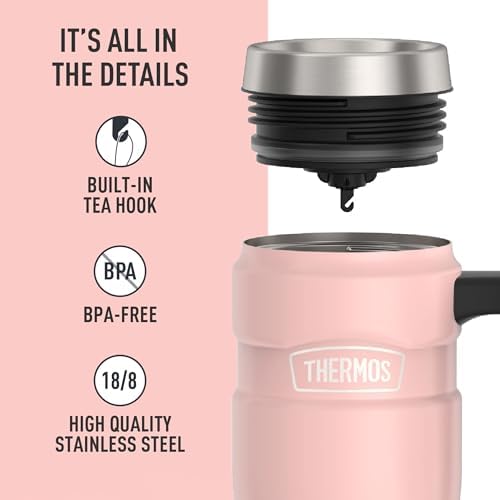 THERMOS Stainless King Travel Mug with Handle, 16oz, Matte Pink - Image 4