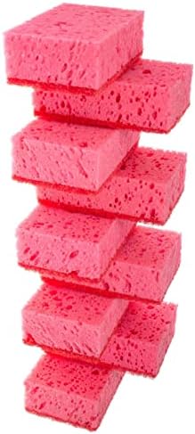 Pink Multi Use Scrub Sponges. Made in Europe. 9 Pack, 4.3x2.8x1.4 inches. Odorless Heavy Duty & Non Scratch Fiber. Durable and Delicate Scrubber for Kitchen & Bathroom, Housekeeping & Outdoors by Okleen