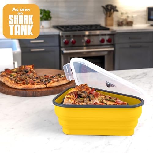 PIZZA PACK The Perfect Reusable Pizza Storage Container with 5 Microwavable Serving Trays - BPA-Free Adjustable Pizza Slice Container to Organize & Save Space, 2 Pack, Yellow - Image 4