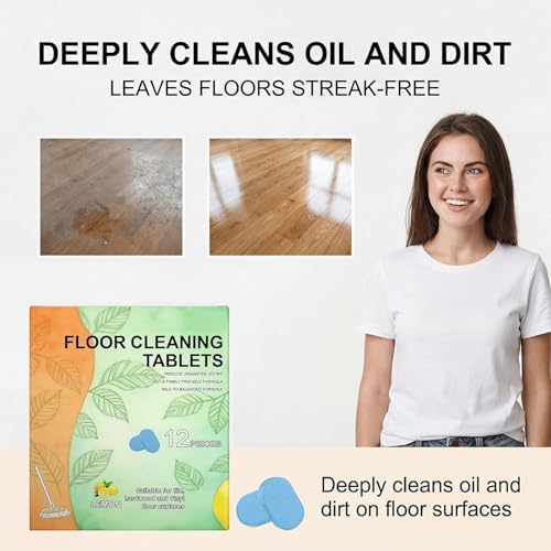 Floor Cleaning Tablets, 12pcs Floor Cleaner Tablets Hard Floor Cleaner Tablets, Floor Cleaning Tablets for Mopping, Pre-Measured Dissolvable Cleaning Solution for Wood Tile Marble, Lemon Scent (12PCS) - Image 7