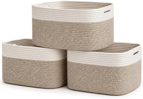 OrganiHaus Cotton Rope Baskets for Shelves, Set of 3, 15x9x10 by OrganiHaus