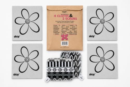 Skoy Bundle, 2-Pack Skoy Scrub, and 4-Pack Skoy Swedish Dishcloth, Reusable Cleaning Products for Kitchen and Household, Planet-Friendly, Dishwasher Safe Soft Scrub, Monochromatic Colors by Skoy