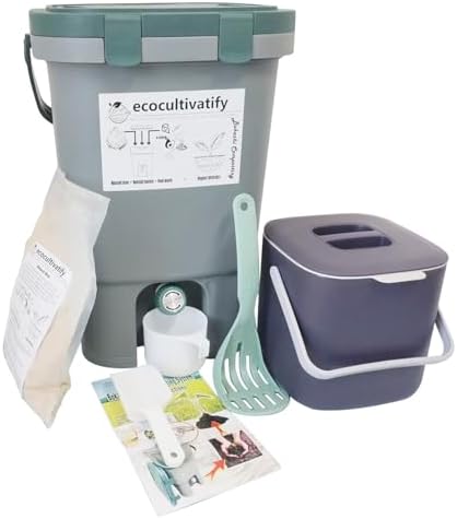 20L Bokashi Compost Bin, 5.28 Gallon Compost Bin for Kitchen Composter with Lid, Bokashi Start Kit with Bran (Tan & Dark Green) (18.8L/5 Gal Grey) by Unknown