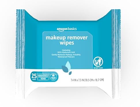 Amazon Basics Makeup Remover Wipes, Hydrating Facial Cleansing, Hyaluronic Acid, Dermatologist Tested, Plant Based, Alcohol-Free, Removes Waterproof Mascara, 25 Count, 2-Pack - Image 2