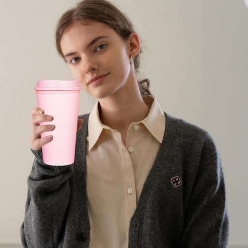 20 Pack Reusable Coffee Cups with Lids 16 oz Plastic Tumblers Travel Mug Iced Coffee Cup for Adults and Women Hot and Cold Drinks, Microwaveable (Rainbow) - Image 3