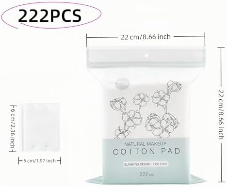 222-Pack 100% Pure Cotton Makeup Remover Pads | Soft, Hypoallergenic & Lint-Free Facial Rectangle for Sensitive Skin | Reusable, Double-Sided with Reinforced Edges | Makeup Skincare(222 Count) - Image 2