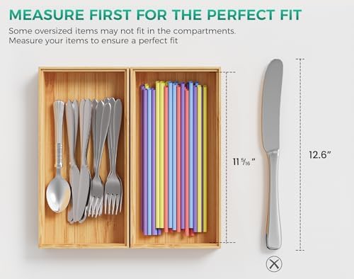 Bamboo Kitchen Drawer Organizer Boxes 12" x 6" Stackable Wooden Organizers - Image 3