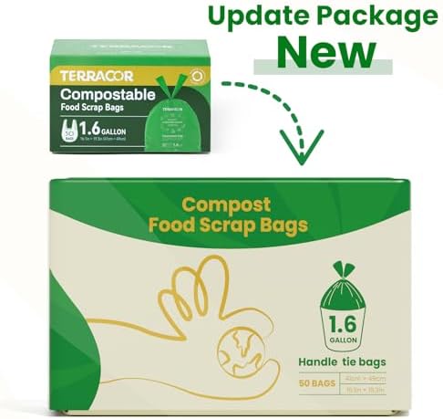 1.6 Gallon Compostable Food Scrap Bags Handle Tie for Kitchen Countertop Bin, 6 Liter Small Compost Bags, 50 Count, BPI Certified and Meet The ASTM D6400 Standard - Image 2