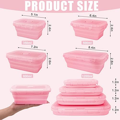 4PCS Silicone Food Storage Containers With Lids, Square Pink - Image 2