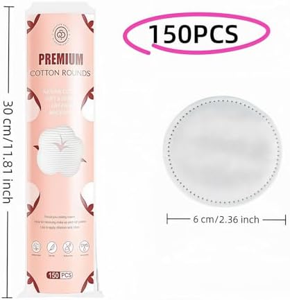 150 Count 100% Organic Cotton Rounds | Soft, Reusable & Hypoallergenic Makeup Remover Pads | No Lint,Double-Sided for Toner & Skincare (2.3")，Triple-Layer, Lint-Free Makeup Remover Pads (150 Count) - Image 2
