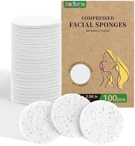 100-Count Compressed Facial Sponge, White by Derloyo