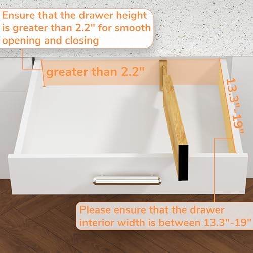 BAMEOS Bamboo Expandable Drawer Dividers – Fits 13.3"–19" Drawers, 2" High, Set of 4 | Spring-Loaded Bamboo Separator for Kitchen Island, Bathroom Vanity & Dresser Drawers - Image 3