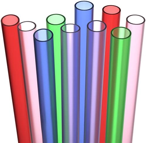 Fiesta First 10 EXTRA WIDE Long Reusable Hard Plastic Drinking Straws + Cleaning Brush - Fat Thick Large Jumbo Straws for Smoothies, Milkshakes, Thick Drinks - Assorted - Dishwasher Safe BPA Free by Fiesta+First