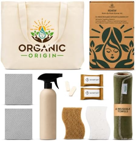 Organic Origin Kitchen Cleaning Supplies - 14 Piece Kit, Cloths and Sponges by OrganicOrigin