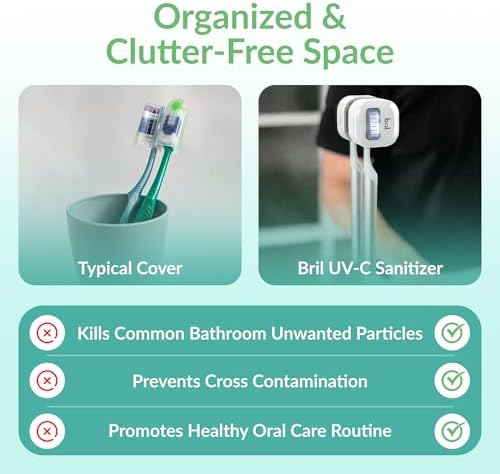 Bril UV-C Toothbrush Sanitizer and Holder – Wall Mounted, Rechargeable, 30-Day Battery, Magnetic Mount, Fits Electric and Manual Brushes, Portable Travel Case, Auto-Shutoff – White - Image 6