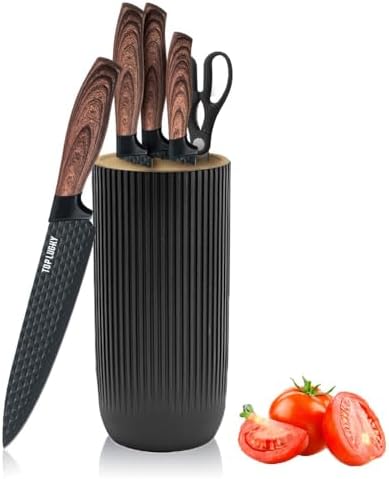 Knife Set, Wiztoynia 6-Piece Black Kitchen Knife Set for Home, Anti-Rust Non-stick Stainless Steel Sharp Chef Knife Set with Universal Knife Block for Kitchen, Ergonomical Design (Black) by Wiztoynia
