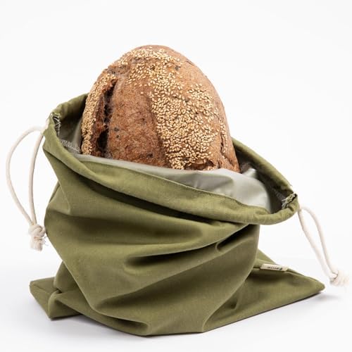 Sourdough Bread Bags for Homemade Bread, 2 Pack, Reusable Cotton Linen, Machine Washable, Freezer Safe - BPA-Free TPU Liner, Fits 2 Loaves Each, Beeswax Wrap Alternative, Drawstring Closure by Unknown