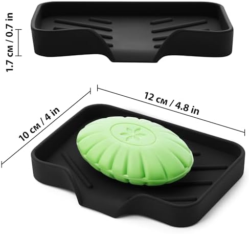 Black Silicone Soap Dish Tray, Self Draining Soap Holder for Bar Soap, Silicone Soap Tray with Drainage, Dish Soap Tray for Kitchen Counter, Plastic Free, S(4.7x3.5) - Image 2