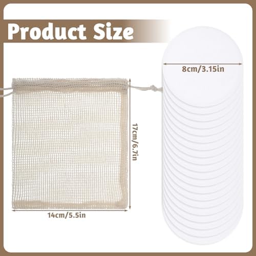 Grevosea 20 Pcs Reusable Cotton Rounds for Face, Makeup Remover Pads Reusable Cotton Face Pads with a Mesh Washable Laundry Bag for Makeup Removal Facial Cleansing Skincare Travel Essentials - Image 2