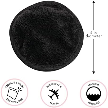 S&T INC. Makeup Remover Wipes for Skin Care with Laundry and Storage Bag, Reusable Makeup Wipes or Face Towels, Travel Essentials, Black, 4 In. Diameter, 5PK - Image 3