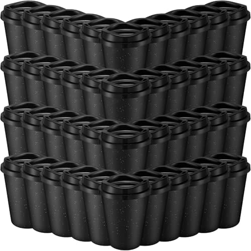 Honeydak 45 Pack 12 oz Reusable Coffee Cups with Lids Portable Tea Cups Reusable Hot Coffee Mugs Tumblers Bulk Plastic Tumblers Travel Drinks Mugs for Hot and Cold Drinks (Black,Stylish) by Honeydak