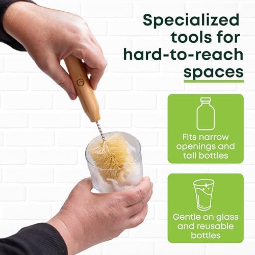 Tieralia Bamboo Dish Brush Set 5 Piece – Eco Friendly Kitchen Cleaning Kit with Bottle Brush, Long Dish Brush, Palm Scrubber & 2 Plant-Based Sponges | Plastic-Free Natural Dish Scrubber - Image 5