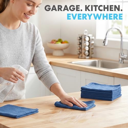 Simpli-Magic Cotton Shop Towels 14"x12" (150 Pack) – Reusable Cleaning Shop Rags for Automobiles, Industries, Garage and Homes (Blue) - Image 4
